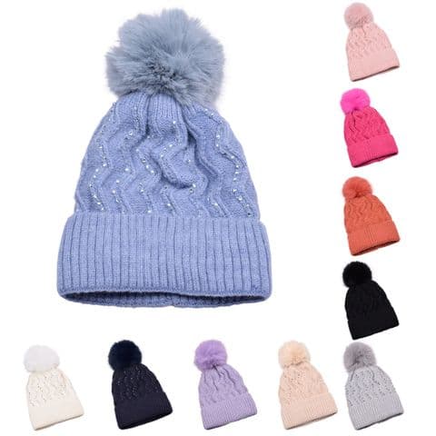 Zigzag multi colors Pompom Beanie Hats 100 Pcs £300