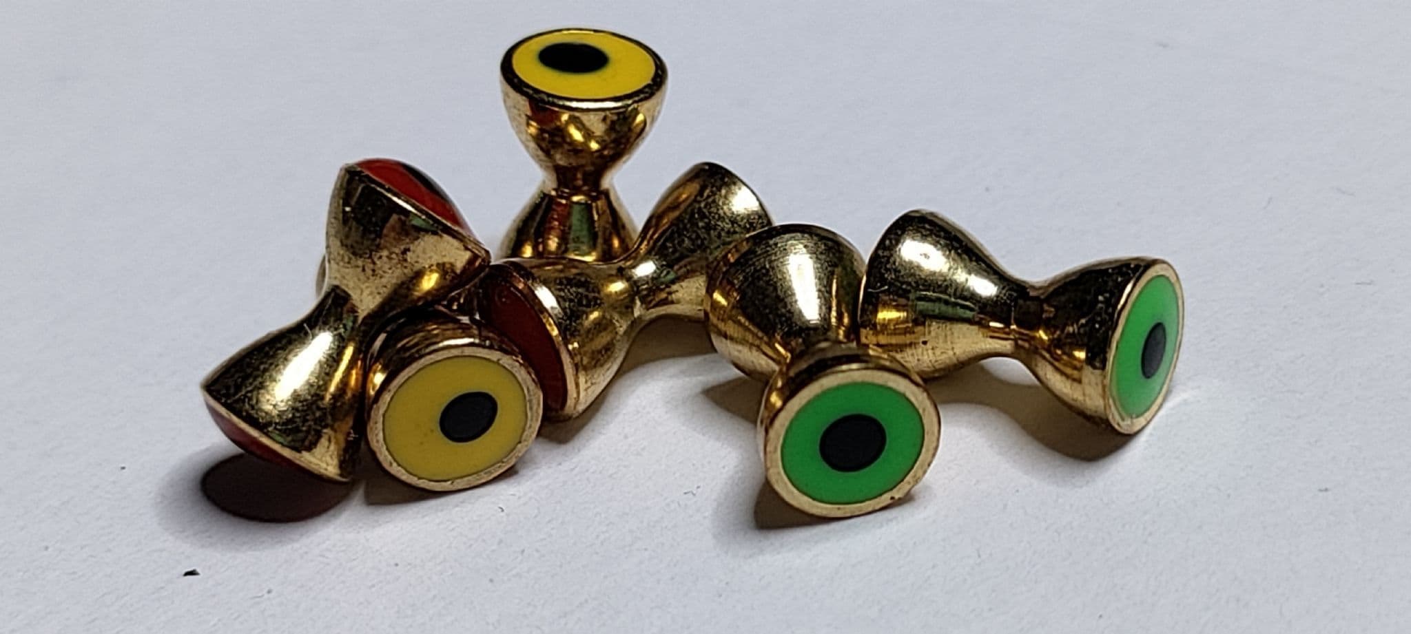 thumbnail image 2 of D DOLITY 25x Brass Dumbbell Beads, Convex Barbell Eyes, Fly 2 of 11