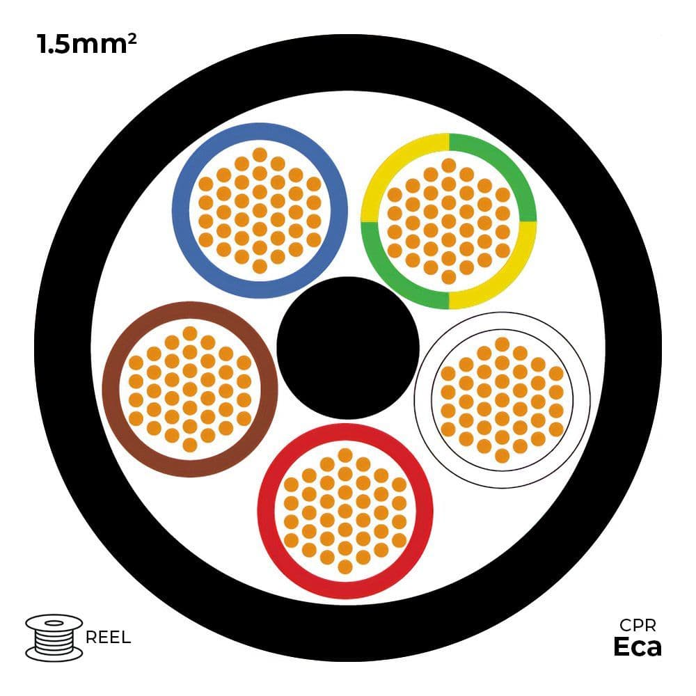 Quality Connectivity A05Z1Z1-F 3185B 5 Core 1.5mm Mains Flexible Cable LSZH Eca (100m Reel)