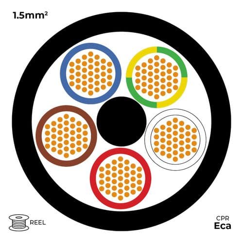 Quality Connectivity A05Z1Z1-F 3185B 5 Core 1.5mm Mains Flexible Cable LSZH Eca (100m Reel)