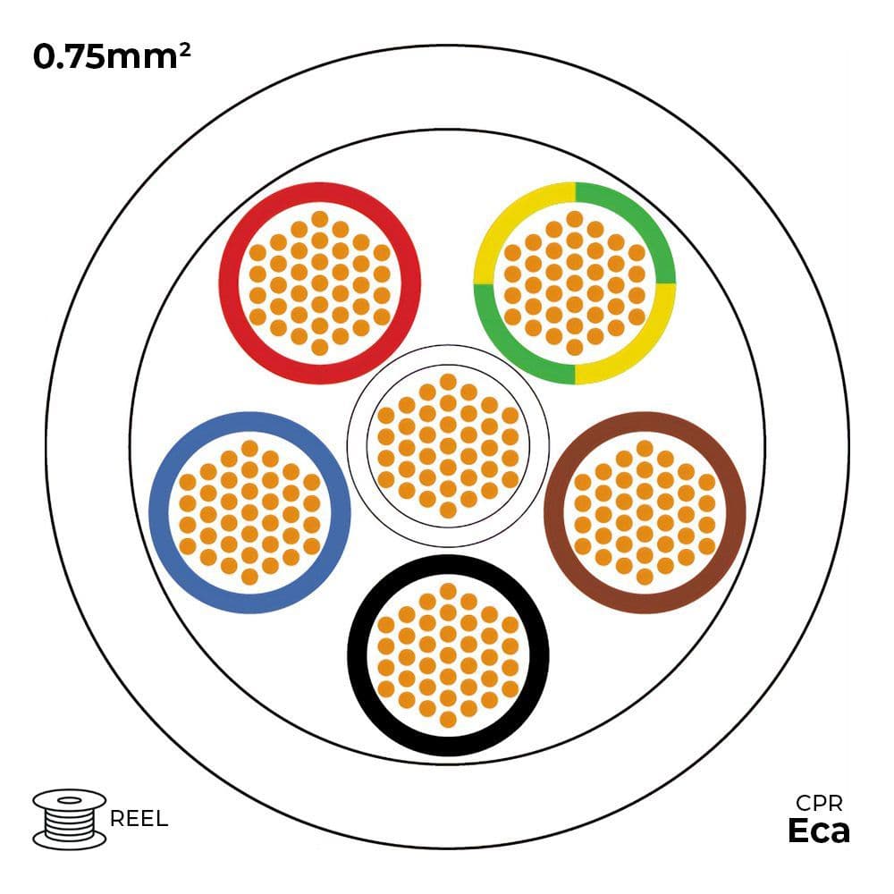 Quality Connectivity A05Z1Z1-F 3186B 6 Core 0.75mm Mains Flexible Cable LSZH Eca White (100m Reel)