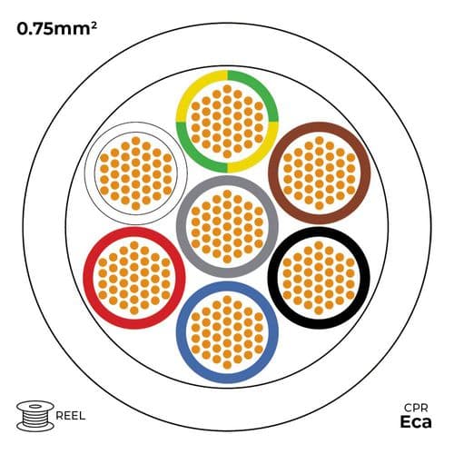 Quality Connectivity A05Z1Z1-F 3187B 7 Core 0.75mm Mains Flexible Cable LSZH Eca White (100m Reel)