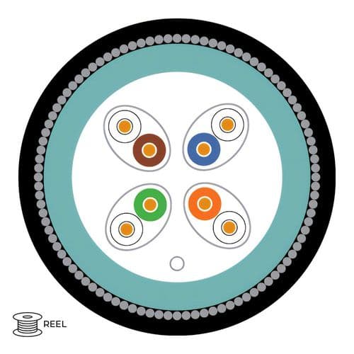 Quality Connectivity CAT6A 500MHz U-FTP 4 Pair LSZH External Armoured Cable Black (Reel)