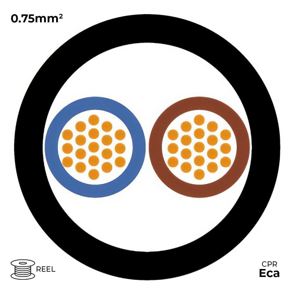 Quality Connectivity H05VV-F 3182Y 2 Core 0.75mm Mains Flexible Cable PVC Eca (100m Reel)