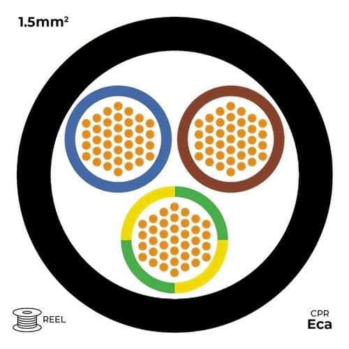 Quality Connectivity H05VV-F 3183Y 3 Core 1.5mm Mains Flexible Cable PVC Eca (100m Reel)
