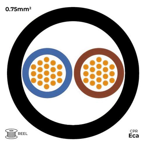 Quality Connectivity H05Z1Z1-F 3182B 2 Core 0.75mm Mains Flexible Cable LSZH Eca Black (Reel)