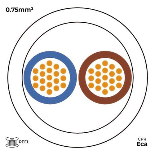 Quality Connectivity H05Z1Z1-F 3182B 2 Core 0.75mm Mains Flexible Cable LSZH Eca White (100m Reel)