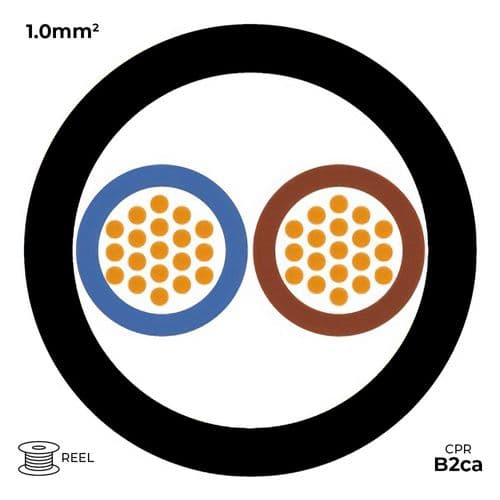 Quality Connectivity H05Z1Z1-F 3182B 2 Core 1.0mm Mains Flexible Cable LSZH B2ca Black (1m Cut)