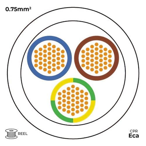 Quality Connectivity H05Z1Z1-F 3183B 3 Core 0.75mm Mains Flexible Cable LSZH Eca White (100m Reel)