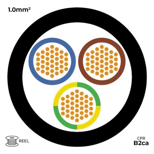 Quality Connectivity H05Z1Z1-F 3183B 3 Core 1.0mm Mains Flexible Cable LSZH B2ca Black (100m Reel)