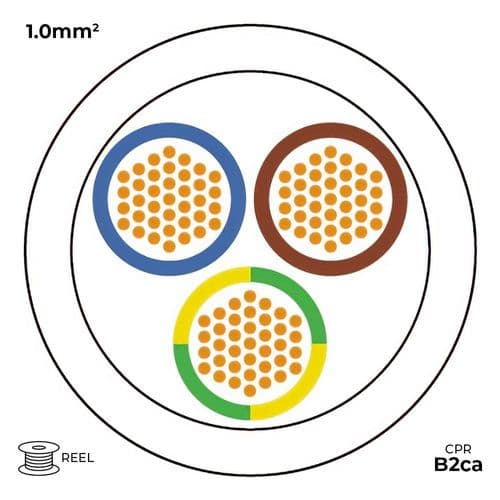 Quality Connectivity H05Z1Z1-F 3183B 3 Core 1.0mm Mains Flexible Cable LSZH B2ca White (50m Reel)