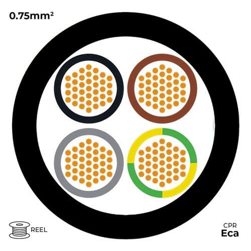 Quality Connectivity H05Z1Z1-F 3184B 4 Core 0.75mm Mains Flexible Cable LSZH Eca Black (100m Reel)