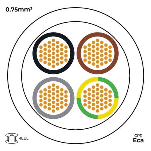 Quality Connectivity H05Z1Z1-F 3184B 4 Core 0.75mm Mains Flexible Cable LSZH Eca White (100m Reel)