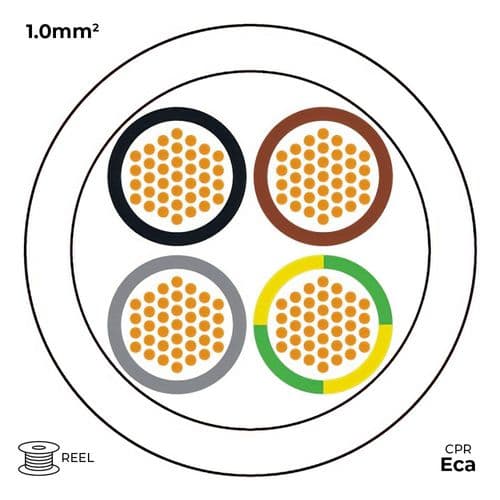 Quality Connectivity H05Z1Z1-F 3184B 4 Core 1.0mm Mains Flexible Cable LSZH Eca White (100m Reel)