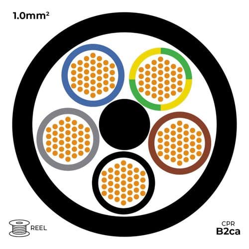 Quality Connectivity H05Z1Z1-F 3185B 5 Core 1.0mm Mains Flexible Cable LSZH B2ca Black (100m Reel)