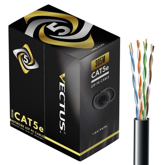 VECTUS CAT5e 305M Cable UTP PE, Outdoor (Black) cat5 cctv cable