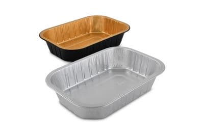 1000ml Premium Foil Takeaway Food Container & Lids - Silver / Black & Gold