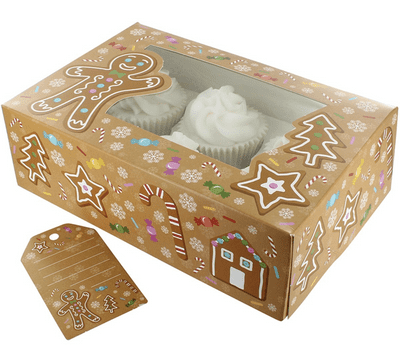 6 or 12 hole Gingerbread Cupcake Box & Gift Tag