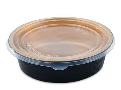 700ml Premium Foil Takeaway Food Bowl & Lids - Black/Gold