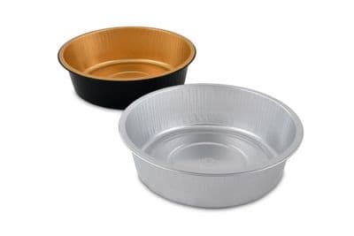 700ml Premium Foil Takeaway Food Bowl & Lids - Silver / Black & Gold