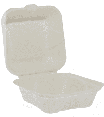 9" White Bagasse Clamshell Meal Box - Takeaway Burger Food