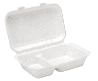 9" X 6" Bagasse 2 Compartment Clamshell Lunch Box - Takeaway Food Container 