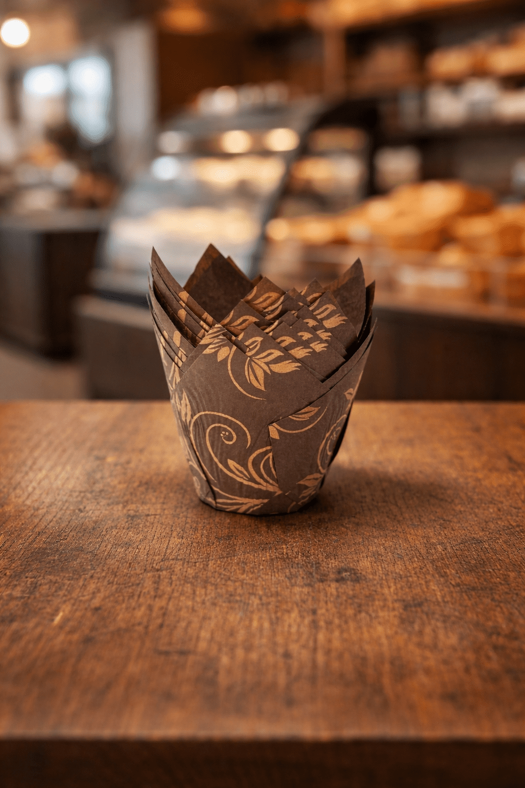 Brown/Gold Luxury Tulip Muffin Wraps / Cases - Choose your amount