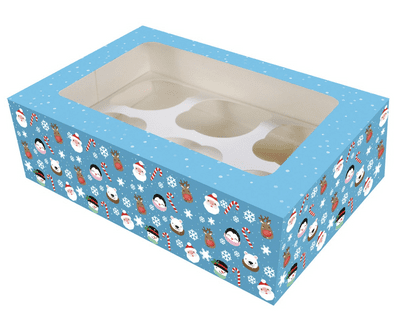 Christmas Friends Blue 6 or 12 hole Cupcake Box