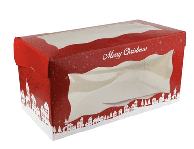 Christmas Town Patterned Cake Log Box - 8x4