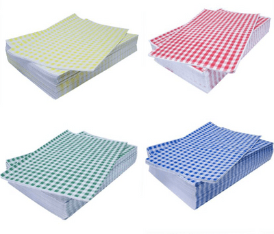 Gingham Duplex Food Sandwich Burger Wrapping Papers / Sheets - Green, Red, Yellow, Blue