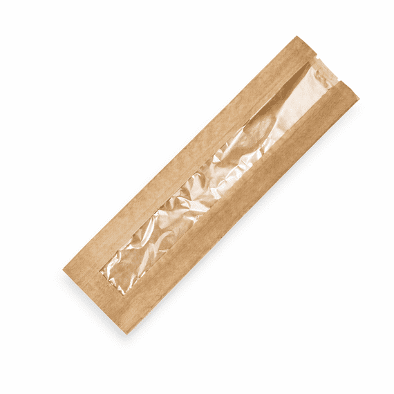 Kraft Strip Window Baguette Bag 4 x 6 x 14