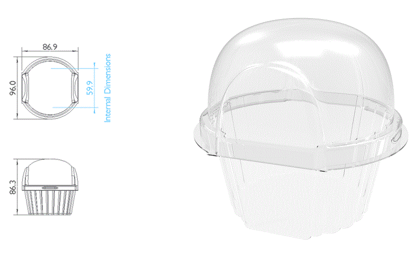 Medium Single Muffin Pod / Clam - Cake Takeaway Container