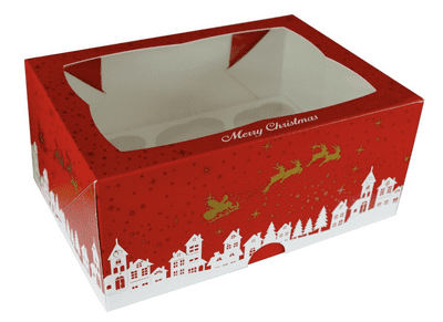 Merry Christmas Red Town Patterned 6 Hole Cupcake - 4