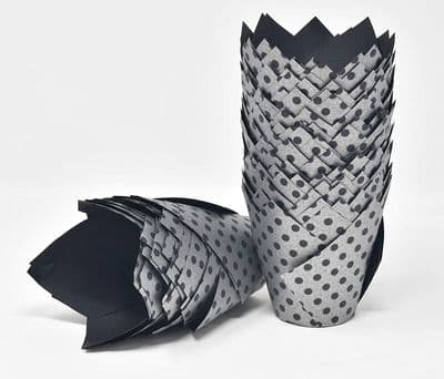 Silver with Black Spot Tulip Muffin Wraps / Cases - Choose your amount