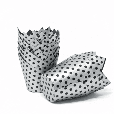 Silver with Black Spot Tulip Muffin Wraps / Cases - Choose your amount