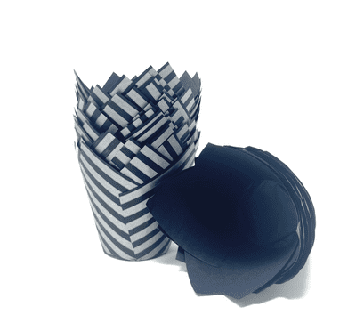 Silver with Black Stripe Tulip Muffin Wraps / Cases - Choose your amount