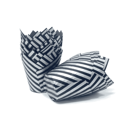 Silver with Black Stripe Tulip Muffin Wraps / Cases - Choose your amount