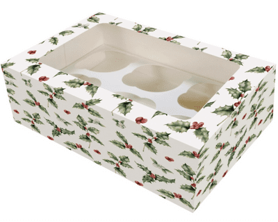 Vintage Holly 6 or 12 hole Cupcake Box