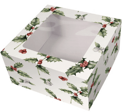 Vintage Holly Square Cake Box -254 X 127mm (10 X 5
