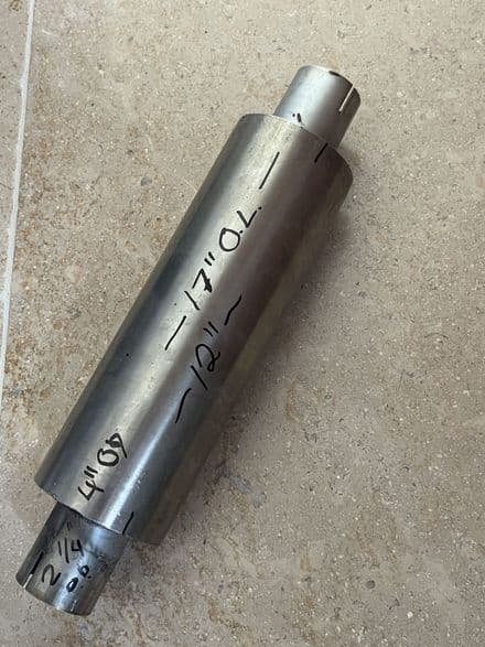 1948 -82. not Corvette MUFFLER 4"D STAINLESS SILENCER 12"L. 17"OL 2.25 " FIT N