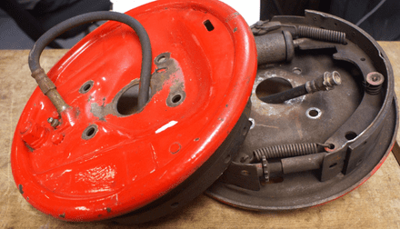 1953-62 PAIR GM 3694865 Front Inner Drum Brake Housing Assembly,Red Painted,GM,Used