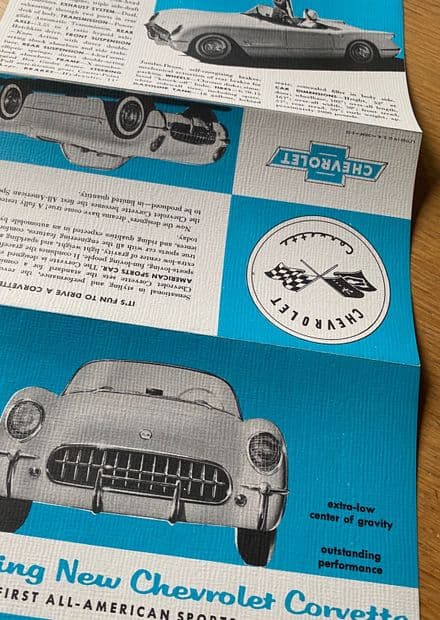 1953 Corvette small fold-out Blue Sales Brochure reprint B53b