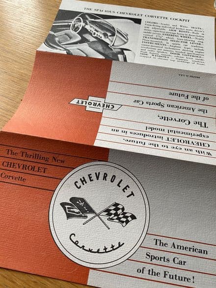 1953 Corvette small fold-out tan Sales Brochure reprint B53t