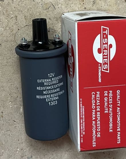 1955-1974 Corvette C1 C2 C3 Ignition Coil, Standard UC12, External Resistor Required, New In Box