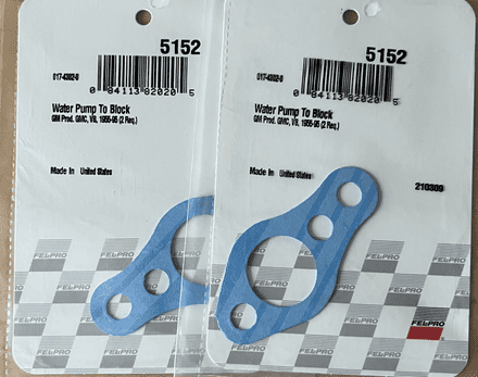 1955-1982 Corvette C1 C2 C3 PAIR 2x Water Pump Gasket, Fel-Pro 5152, New