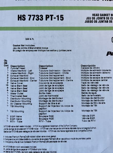 1955-1986 Corvette C1 C2 C3 HEAD GASKET SET, Fel-Pro HS7733PT15, New