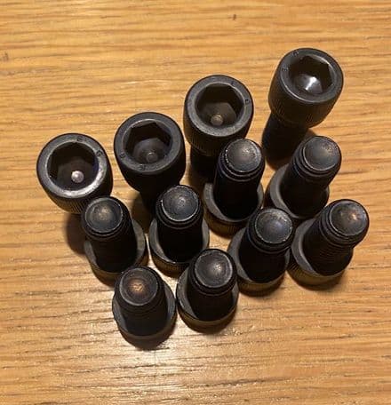 1955-82 set of 12 3/4" Header socket -head BOLTS MG916 Grade 5 black THESE WORK!