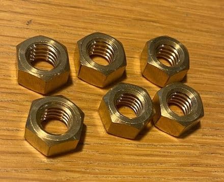 1955-82 set of 6 BRASS 3/8" Exhaust manifold NUTS imperial 3/8" UNC