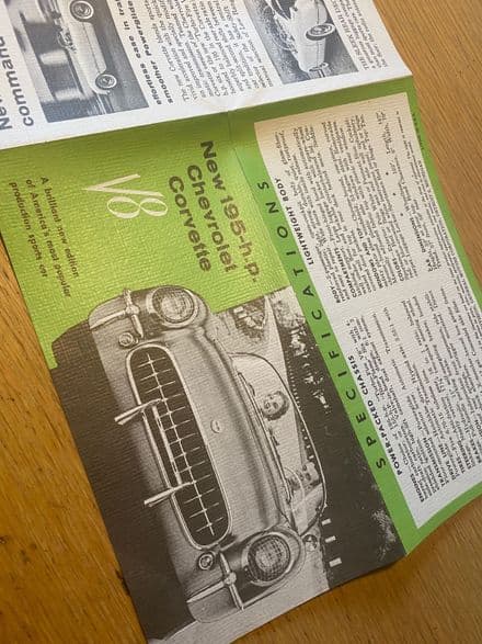 1955 Corvette small fold-out V8 Sales Brochure reprint B55