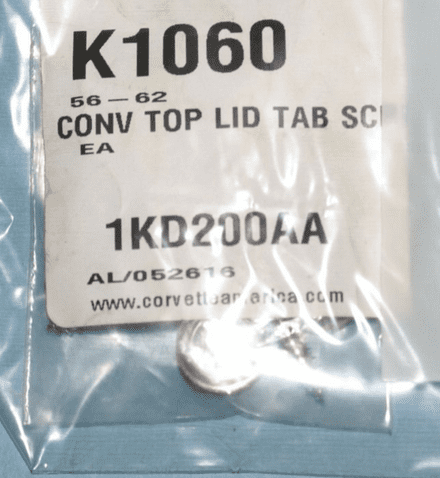 1956 - 1962 C1 Corvette Convertible Top Lid Tab Screws K1060, New,